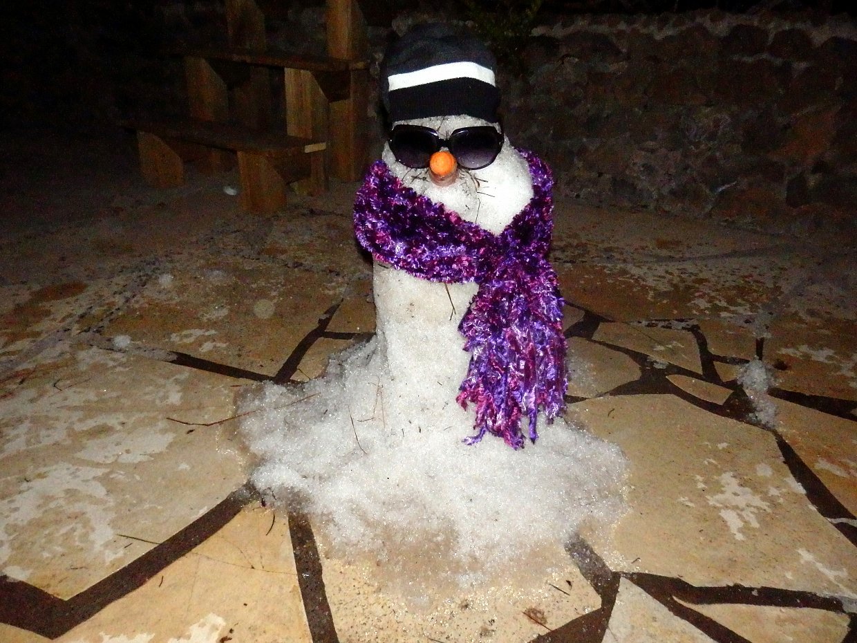 Sneeuwpop in de tuin op KLa Palma.